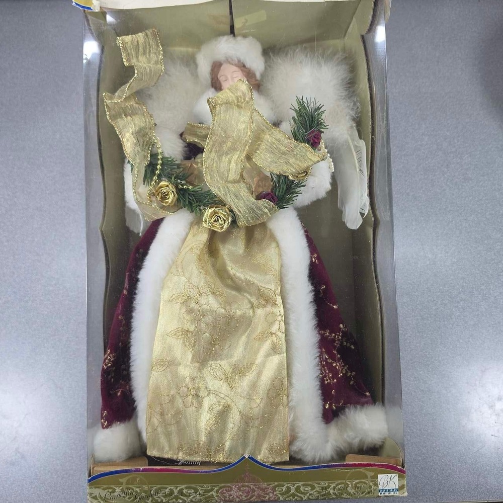 Brass Key Angel Tree Topper 16in Burgundy Gold Porcelain 1999 Ltd Ed